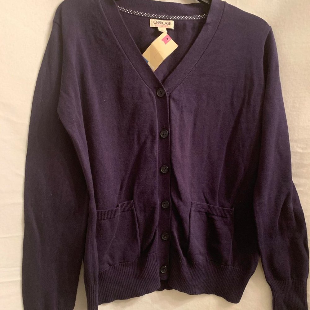 NWT Cherokee Blue Cardigan with Pockets size Large